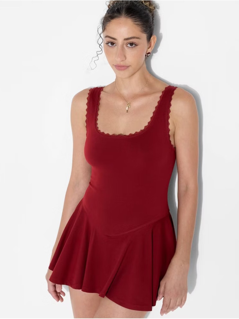 Women Game Day Lace Drop Waist Mini Skater Dress - Wild Fable
 Deep Burgundy